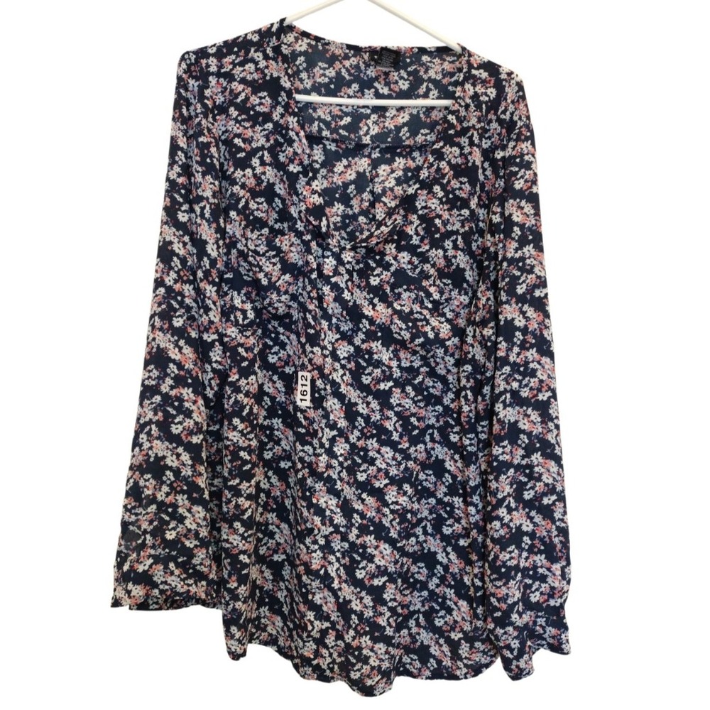 Torrid Floral Top Babydoll Tunic Womens Plus Size 2X Navy‎  Roll Tap Sleeve